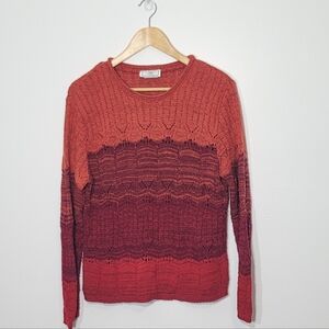 Vintage Orange Red Knitted Long Sleeve Cozy Business Casual Size Large
